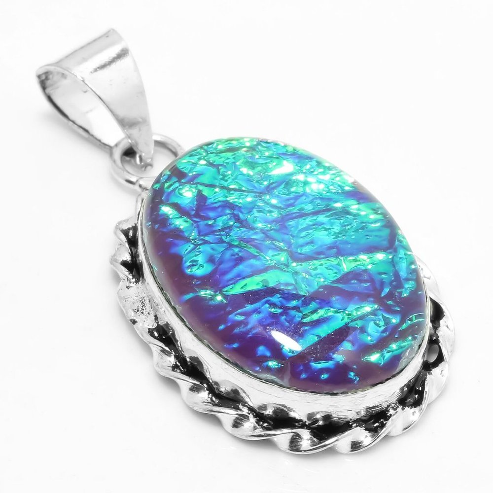Gorgeous Real Triplet Fire Opal Blue Green Gemstone 925 Silver Plated Pendant